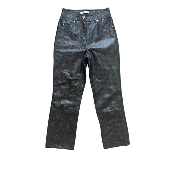 Saks Potts Rosita Black Leather Logo Embossed Trousers Pants - Picture 9 of 16